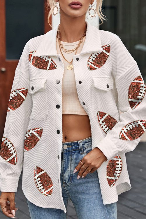 Beige Texture Sequined Football Shacket