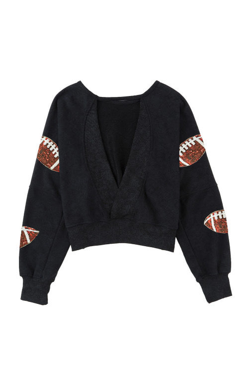 Black Sequin Open Back Sweatshirt