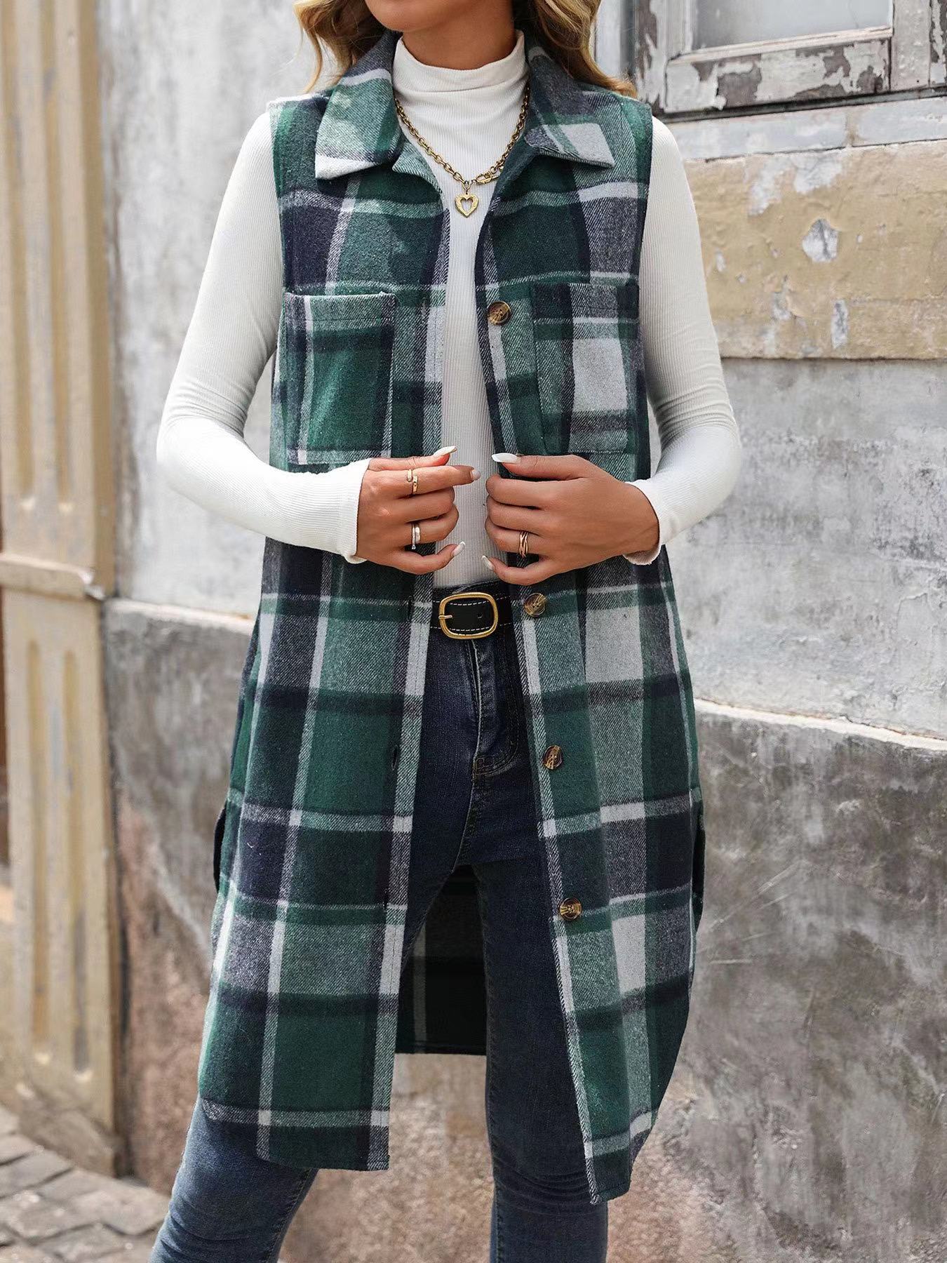 Plaid Vest with Buttons