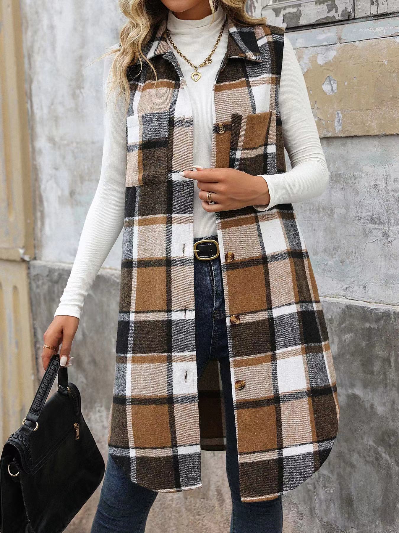 Plaid Vest with Buttons