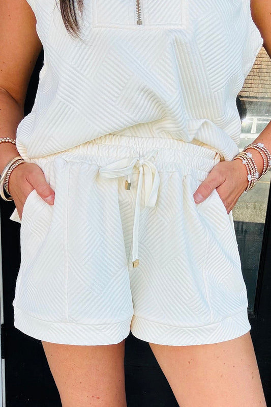 White Textured Drawstring Set