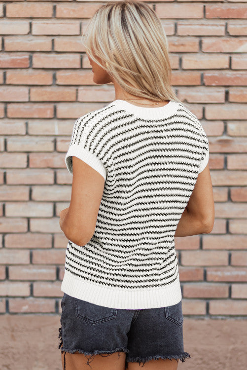 Black Stripe Ribbed Knitted Sweater