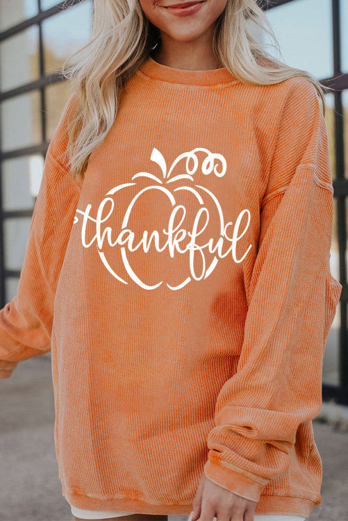 Thankful Corded Sweatshirt with Graphic