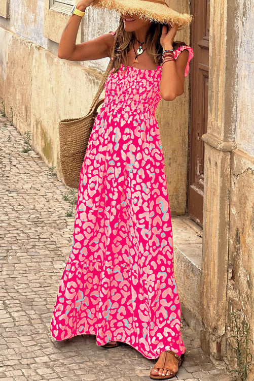 Two Colors Ruffle Leopard Maxi Dress