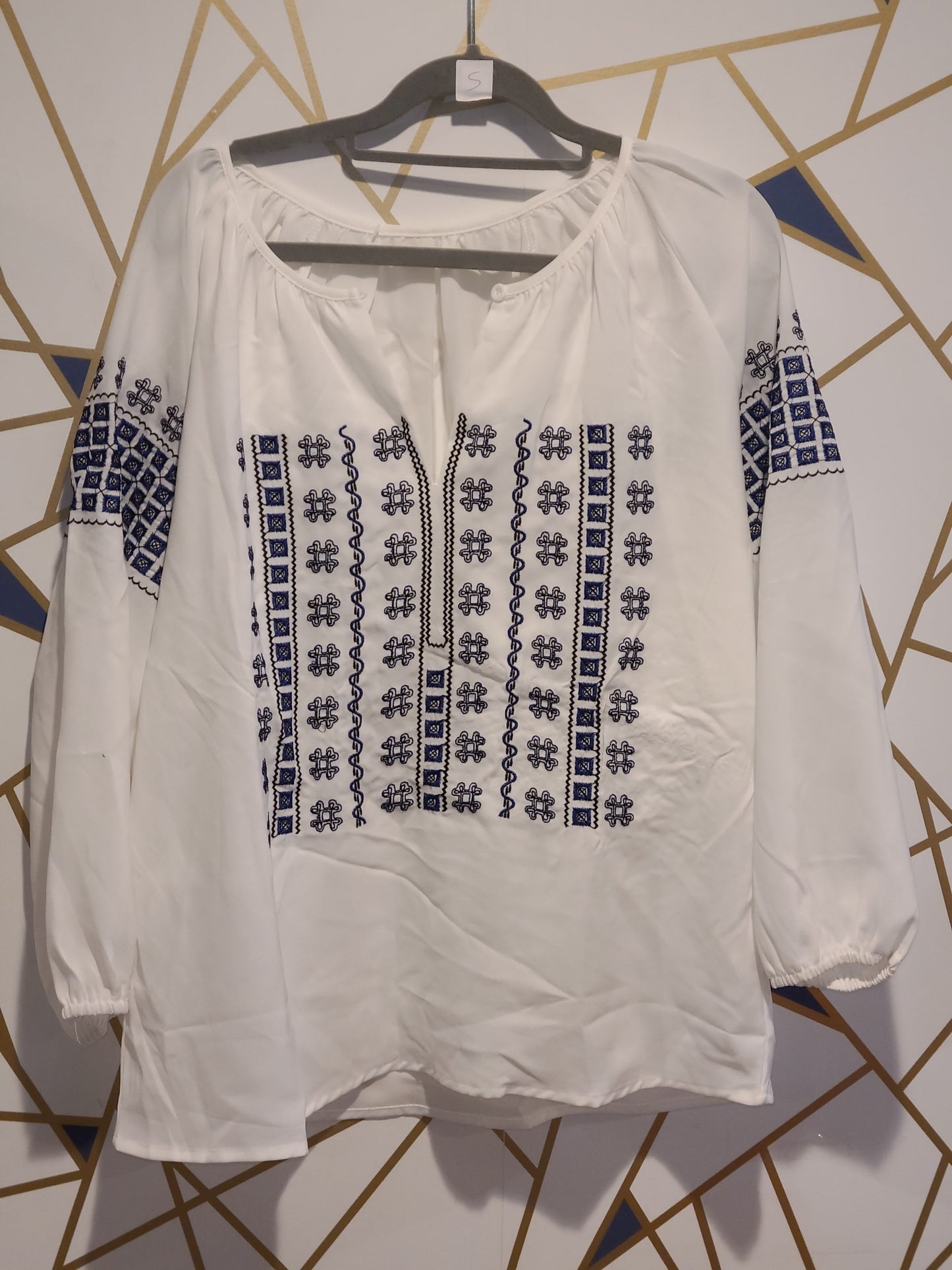 White- blue design blouse