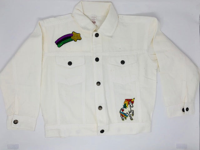 Rainbow white denim jacket