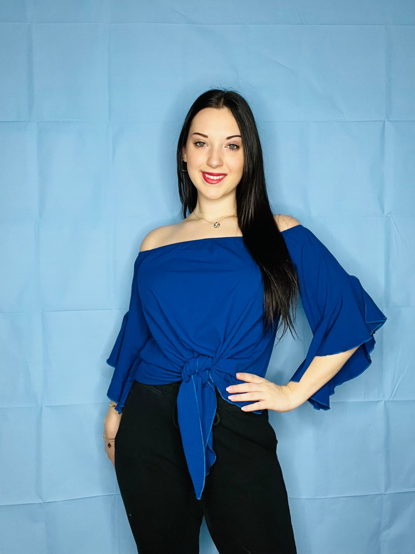 Blue Off The Shoulder Top