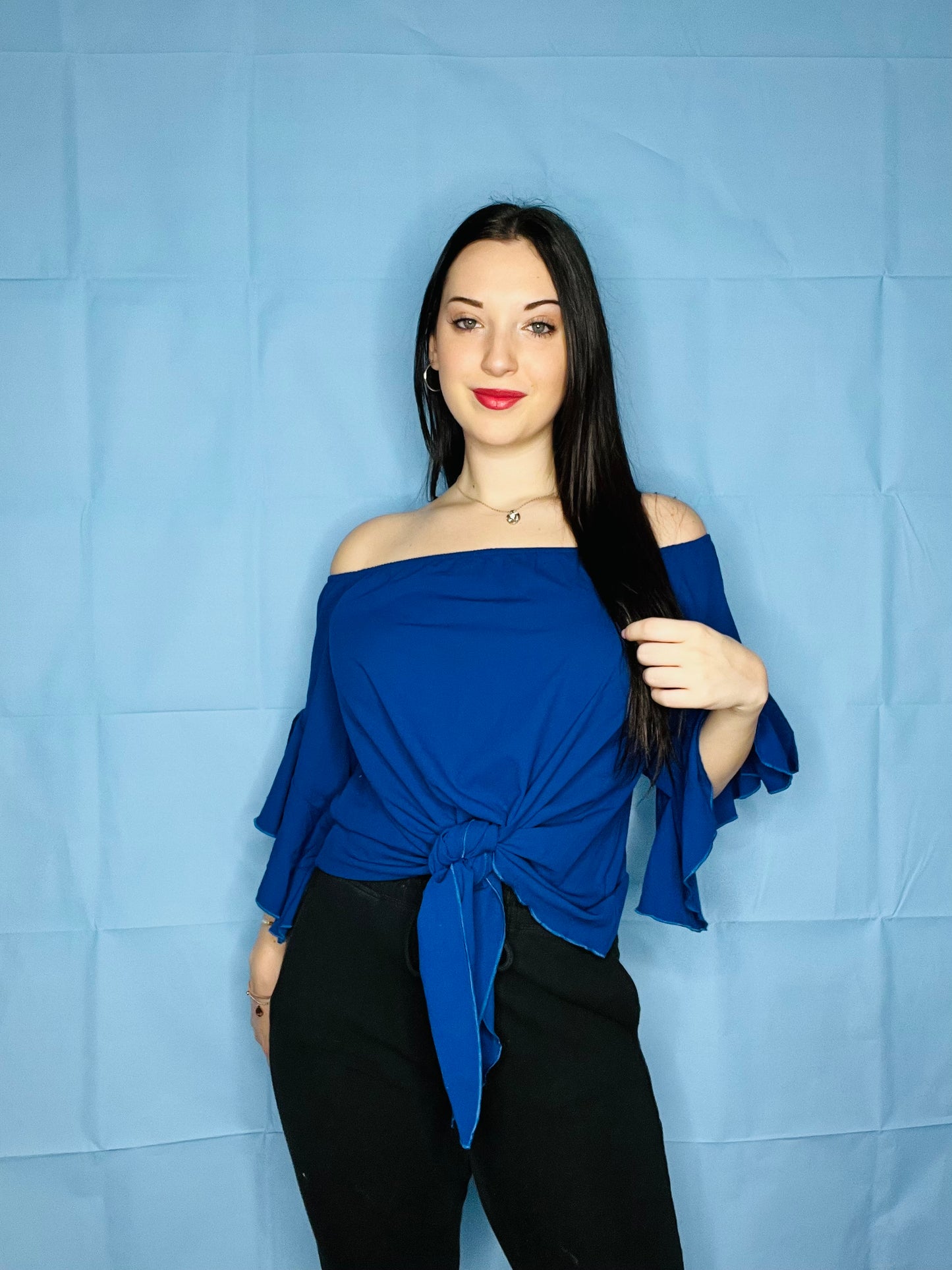 Blue Off The Shoulder Top