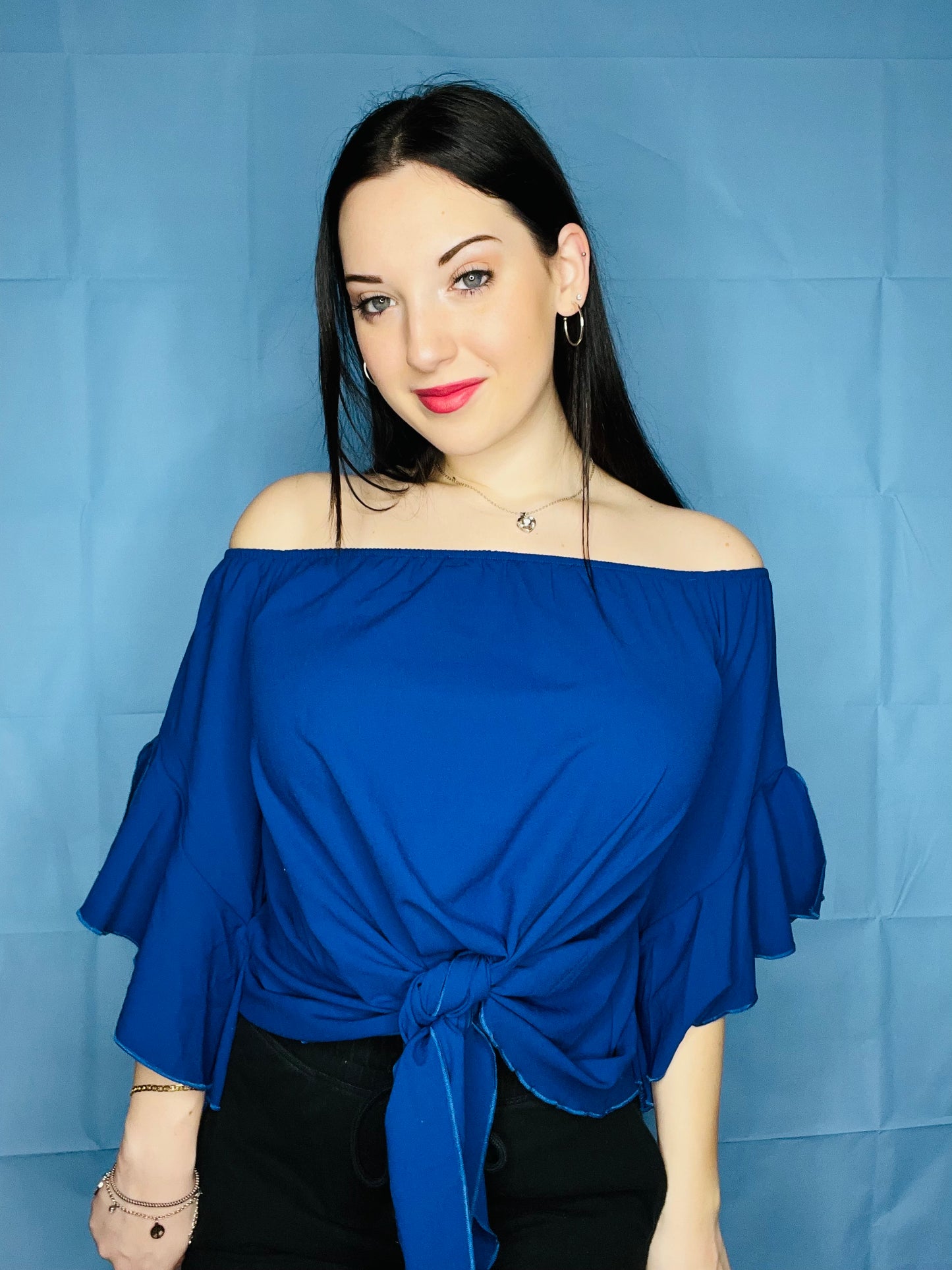 Blue Off The Shoulder Top